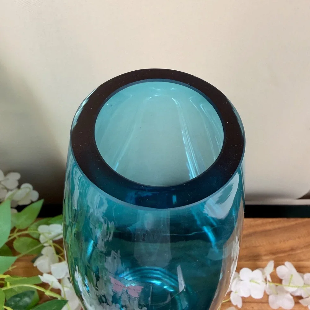 Marquis by Waterford Markham Teal Blue Glass Vase 16 Inch Tapered Centerpiece